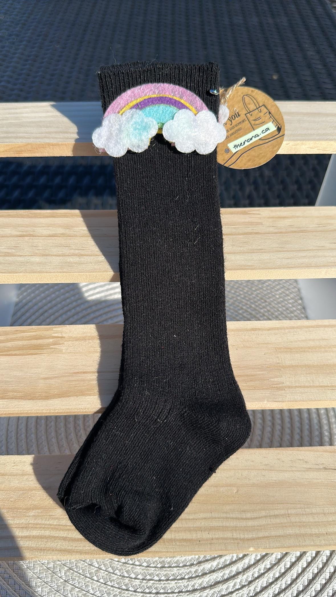 Handmade Toddler Knee-High Rainbow Socks, Cotton Baby Socks Gift, Colorful Knit Socks for 1-2 Years