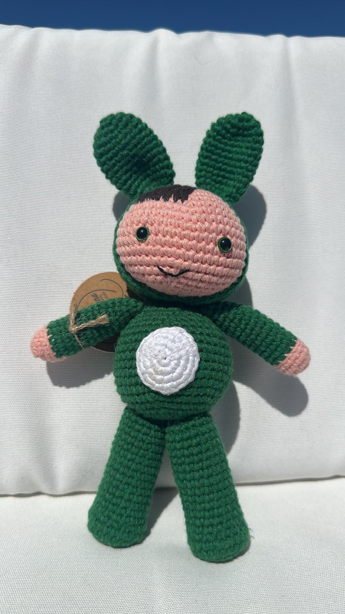 Handmade Crochet Bunny Doll, Soft Cotton Yarn Plush Toy, Eco-Friendly Baby Gift, Cute Knit Animal in 3 Color Options, Kids Gift