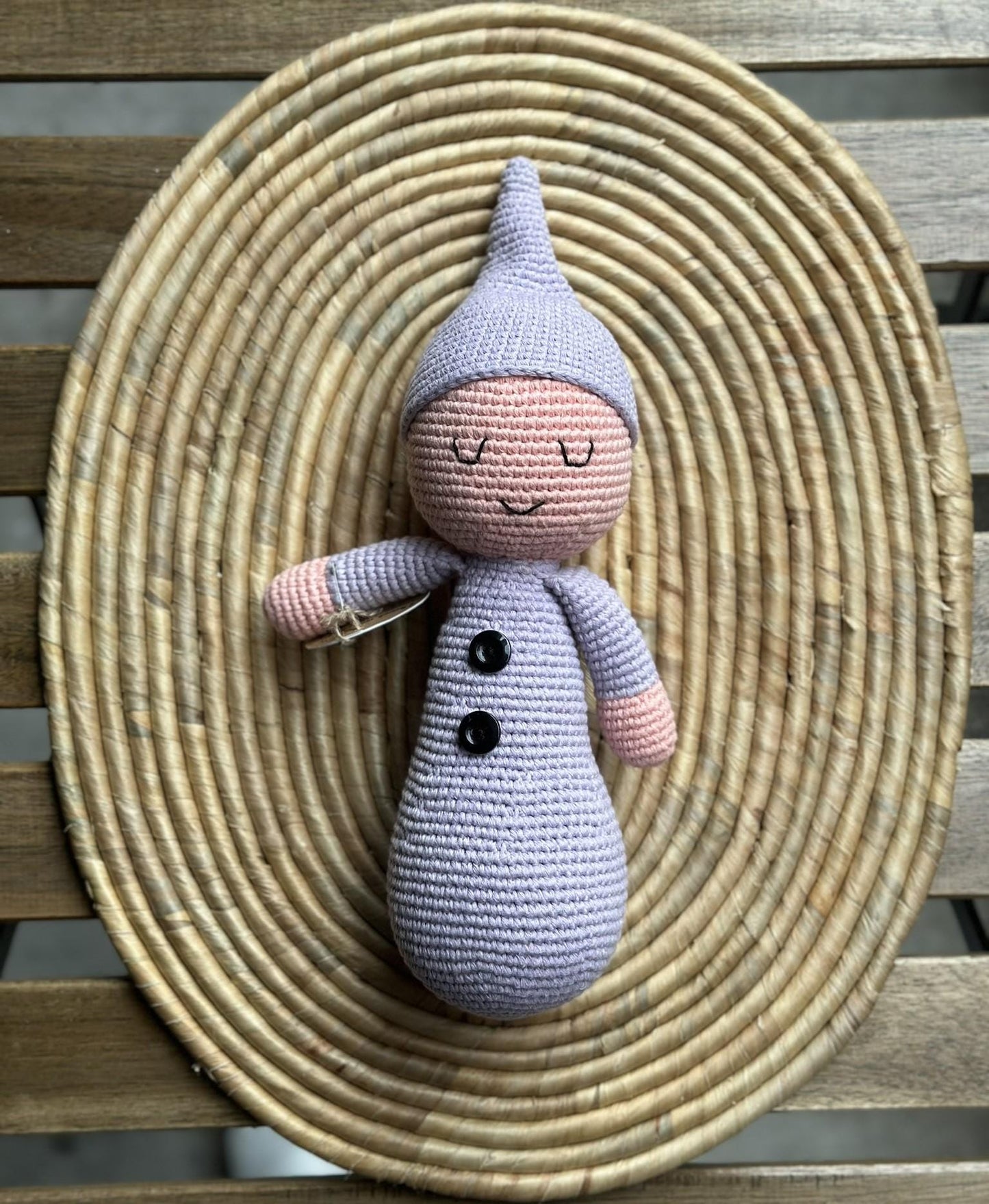 Handmade Sleeping Baby Doll with Adjustable Hat, Cotton Yarn Baby Toy, Newborn Gift, Soft Crochet Doll for Nursery