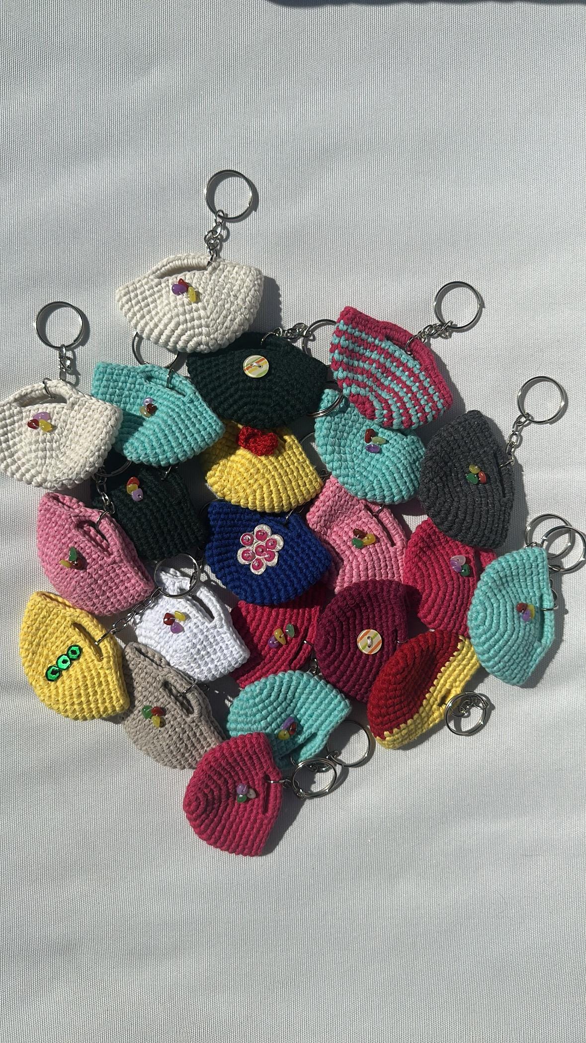 Mini Crochet Bag Keychain, Handmade Purse Charm, Cute Summer Gift, Boho Key Holder, Colorful Key Ring, Cotton Yarn Accessory, Cotton Keyring