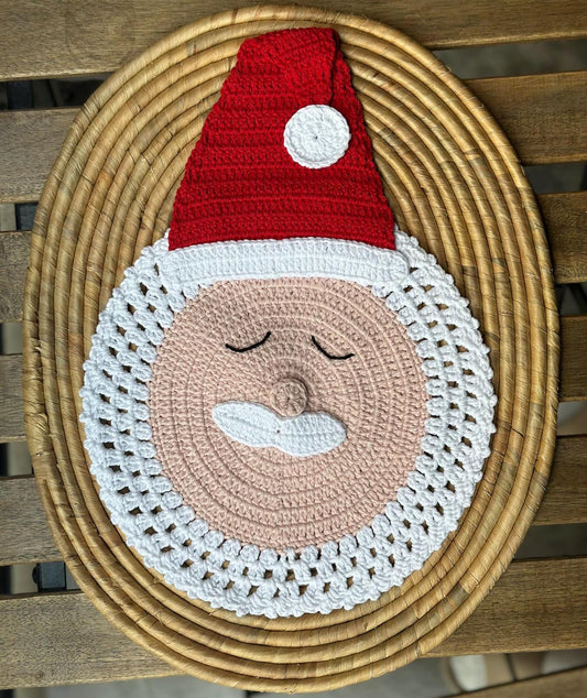 Handmade Crochet Santa Claus & Snowman Table Mat Supla, Festive Cotton Yarn Christmas Decor