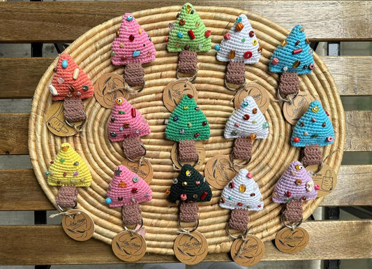 Handmade Christmas Tree Keychain, Crochet Holiday Ornament, Cotton Yarn Keyring, Festive Gift Idea, Xmas Stocking Stuffer