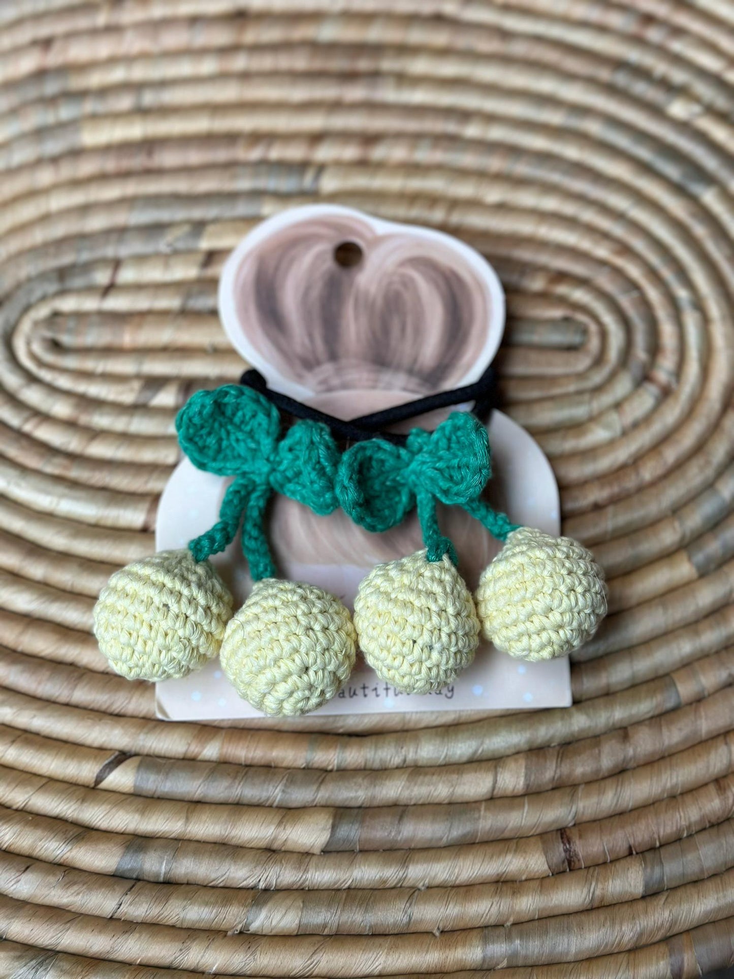 Handmade Cherry Hair Ties, Cute Cotton Yarn Hair Accessories for Girls, Set of 2 Crochet Hairbands, Fruit Hair Tie Set