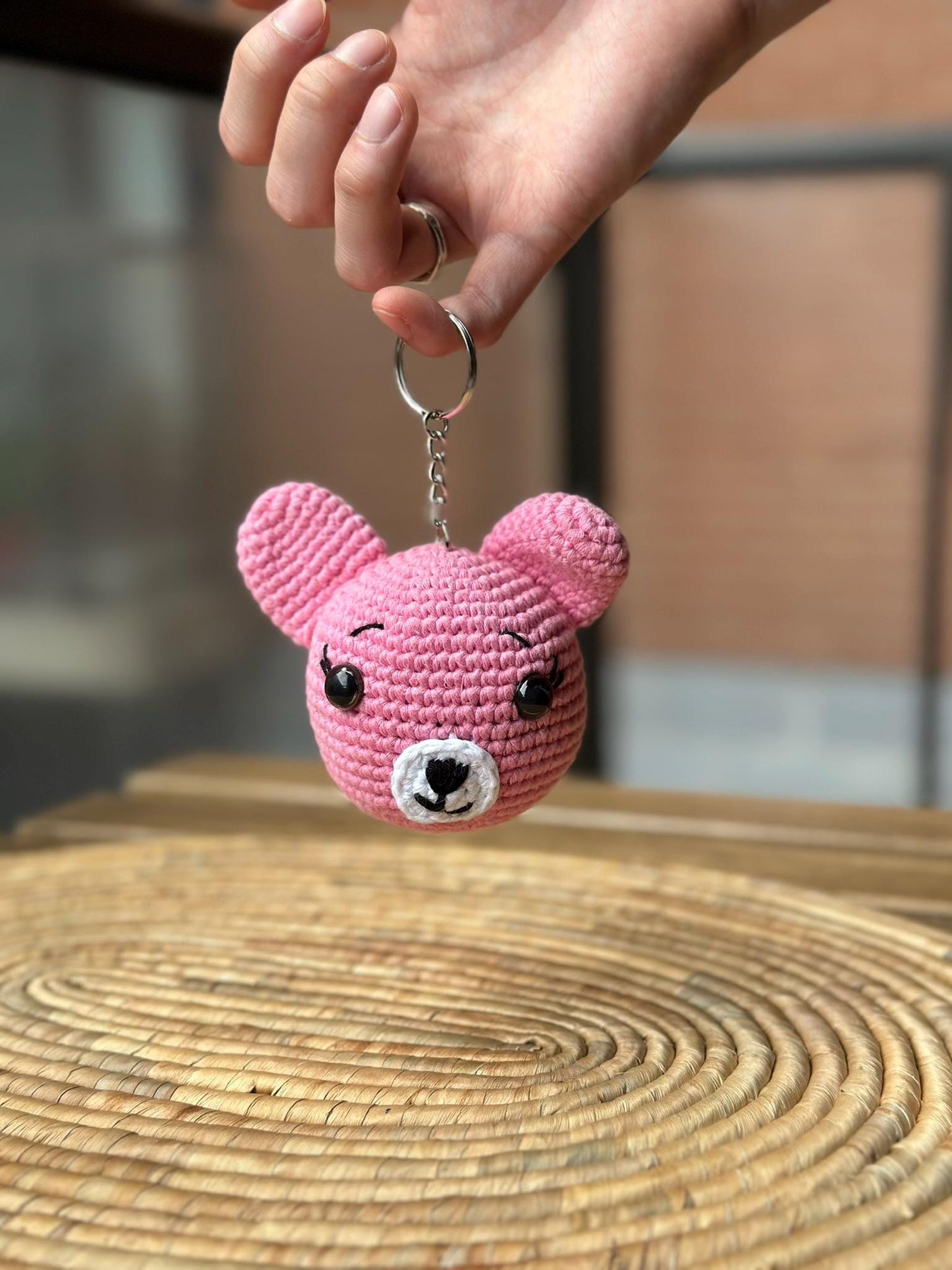 Handmade Teddy Bear Keychain with Sound, Crochet Cotton Yarn Plushie, Cute Bear Keyring, Gift for Kids & Bear Lovers