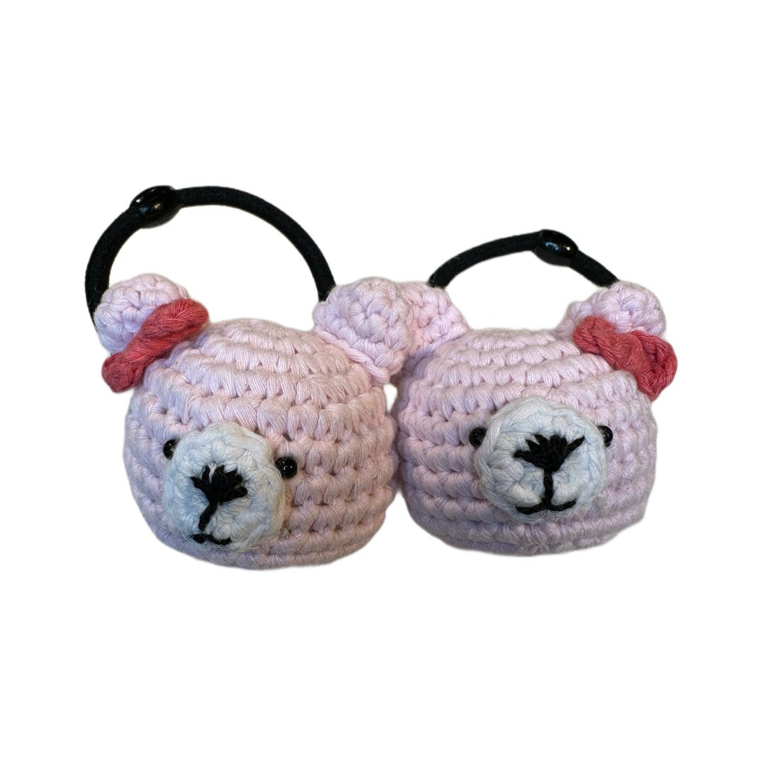 Handmade Cotton Yarn Bear & Bunny Hair Ties, Set of 2 Adorable Hair Accessories, Crochet Hair Ties, Easter Hair Tie Set, Gift Idea