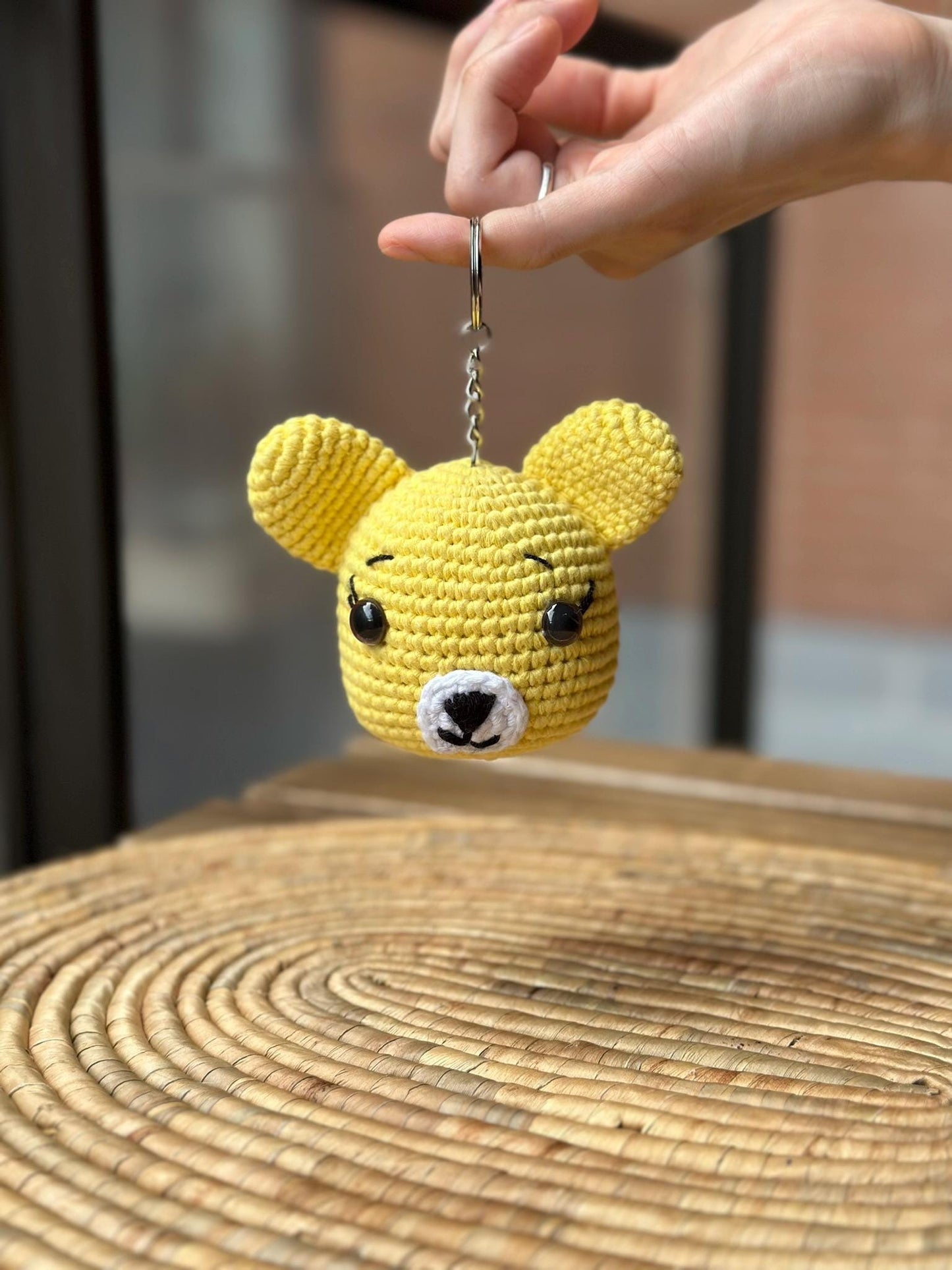 Handmade Teddy Bear Keychain with Sound, Crochet Cotton Yarn Plushie, Cute Bear Keyring, Gift for Kids & Bear Lovers