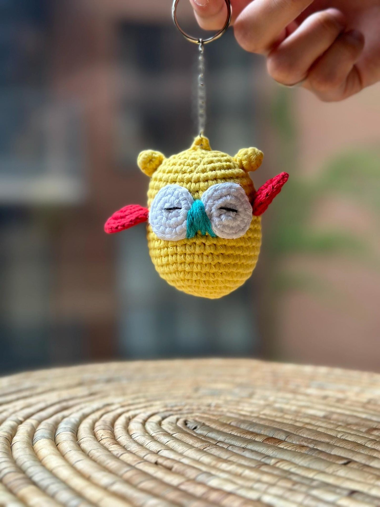 Handmade Owl Cotton Yarn Keychain, Crochet Figured Keychain, Handmade Boho Keyring, Cute Gift Idea