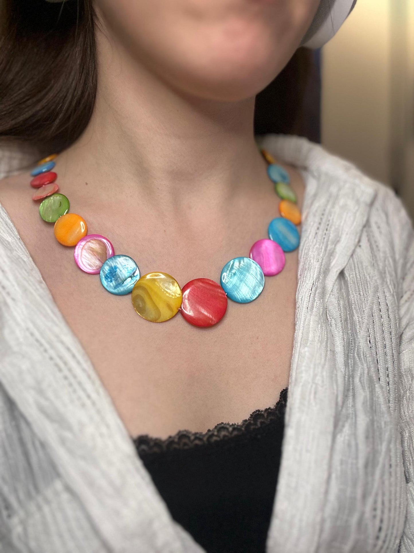 Natural Mother of Pearl Necklace, Elegant White Shell Jewelry for Everyday Grace, Gift for Her, Handmade
