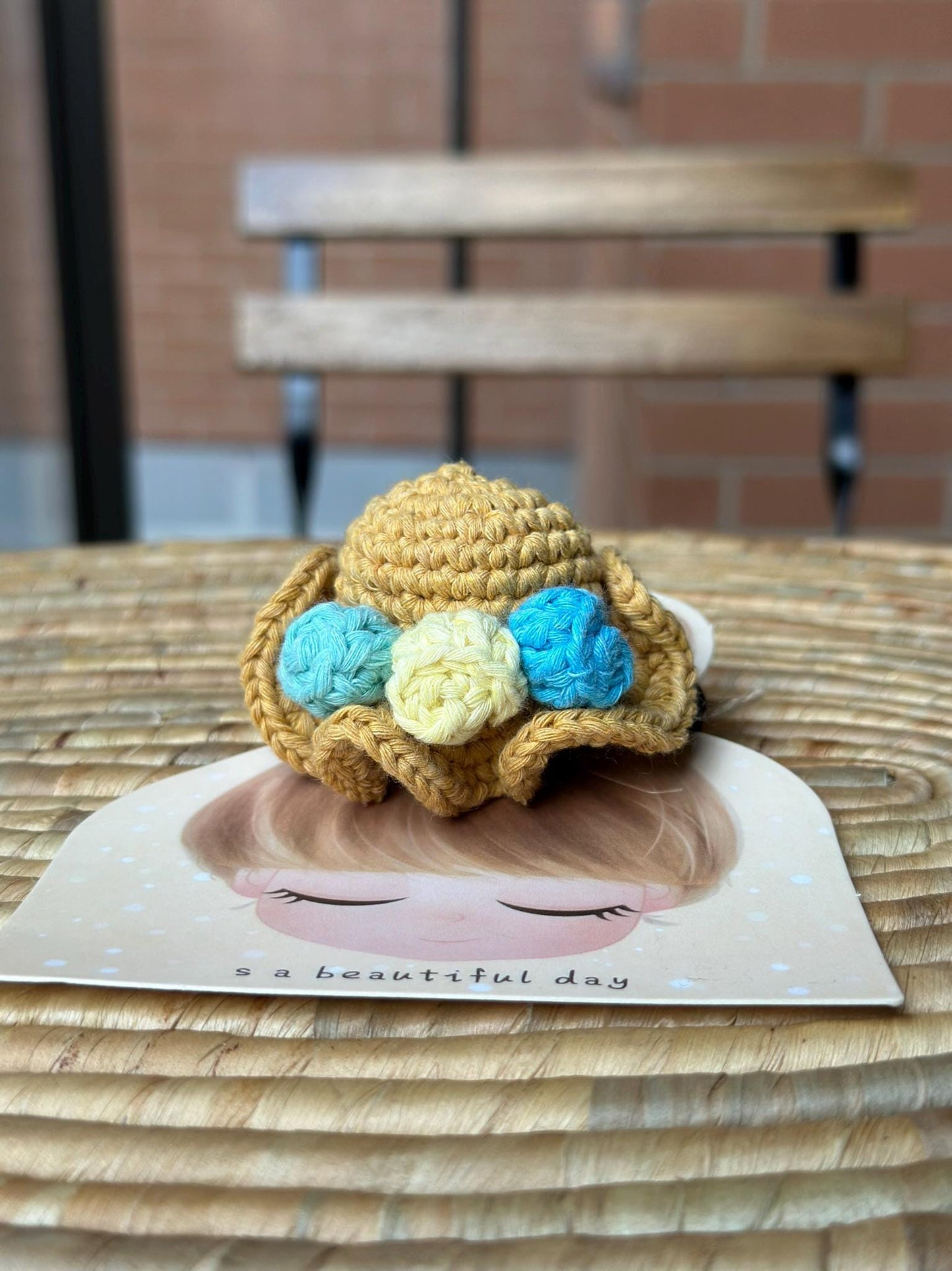 Handmade Cotton Yarn Hat Hair Tie, Cute and Colorful Hair Accessory, Boho Crochet Handmade Gift, Cotton Handcrafted Gift Idea