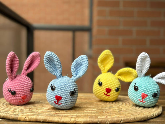 Handmade Bunny Keychain with Sound, Crochet Rabbit Plushie, Cute Cotton Yarn Keyring, Animal Bag Charm, Gift for Her