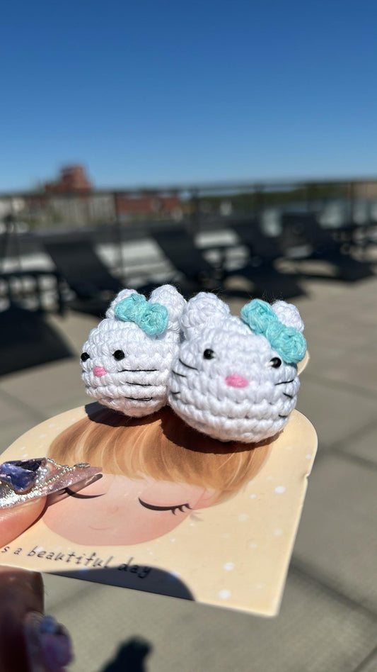 Handmade Cotton Kitty Hair Ties, Crochet Hello Kitty, School-aged children Cute and Soft Cat Hair Accessories, Handcrafted, Amigurumi