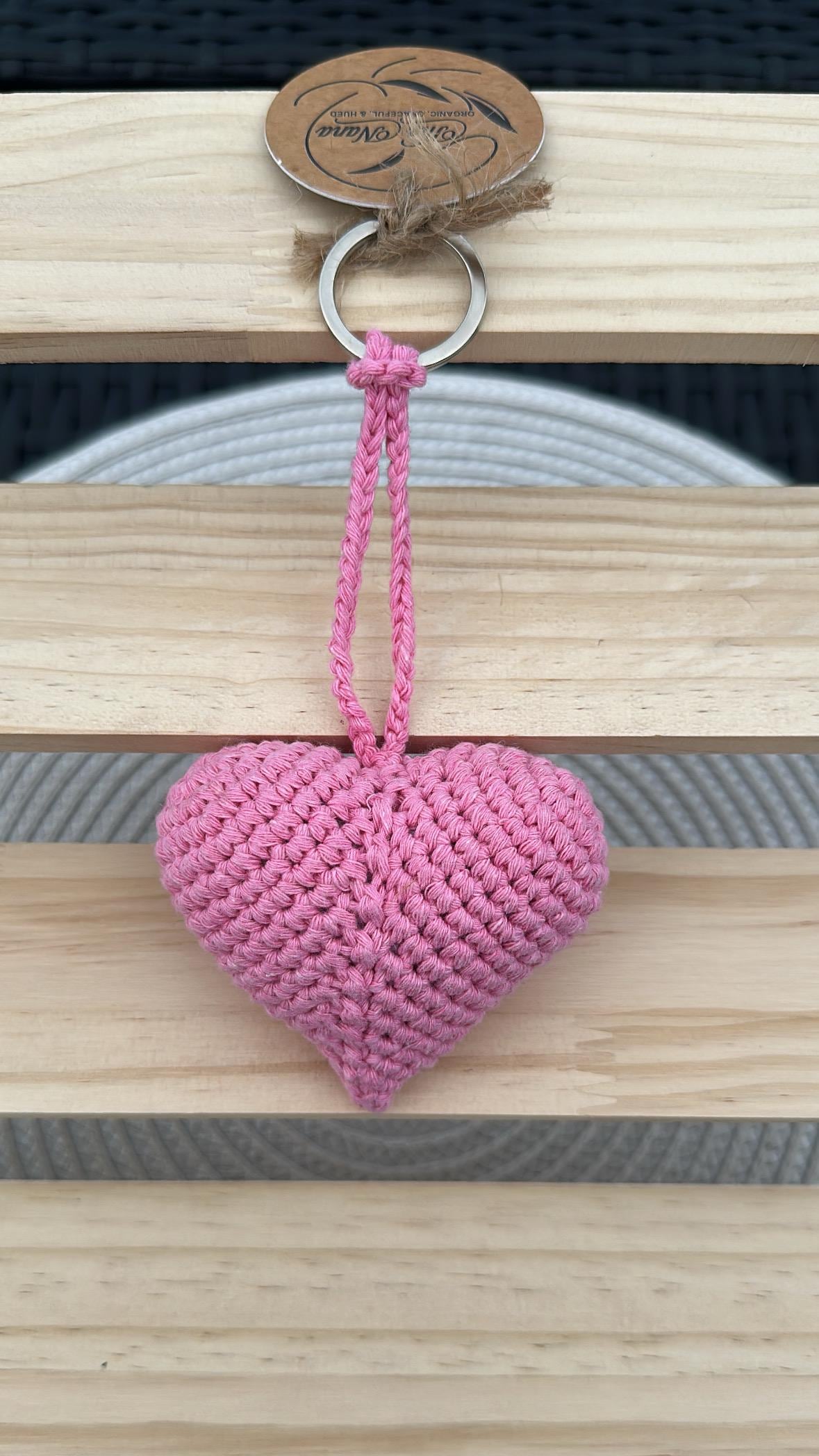 Handmade Red Heart Keychain, Gift for Girlfriend or Boyfriend, Romantic Crochet Heart Keyring