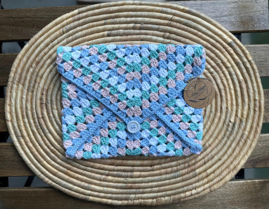 Handmade Crochet Envelope Bag, Soft Cotton Yarn in Pastel Shades, Button Closure, Lightweight Boho Purse for Everyday Use