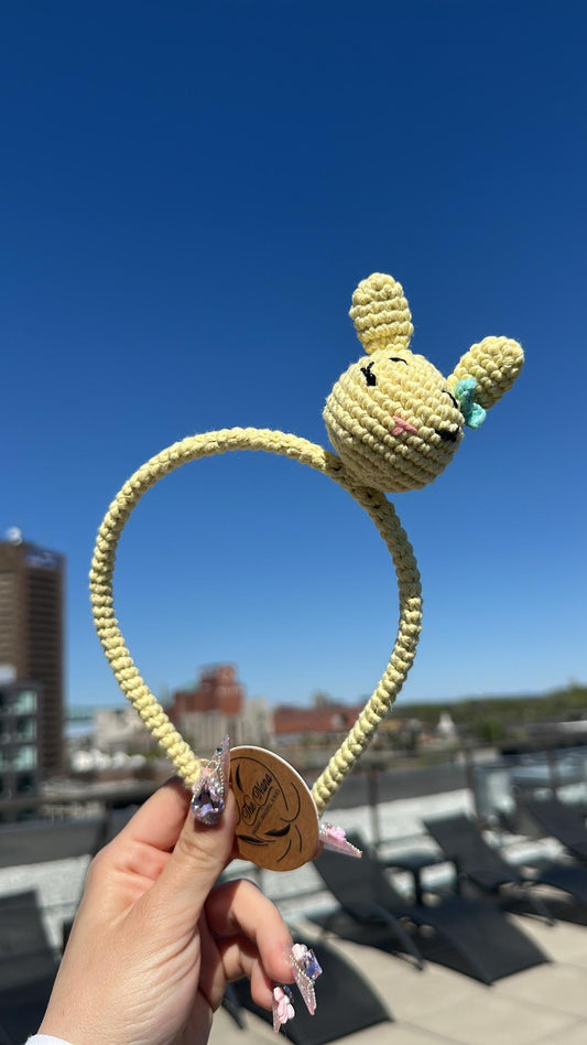 Handmade Crochet Bunny Headband, Soft Cotton Rabbit Ears for Kids & Adults, Cute Pastel Yellow Easter or Costume Hair Accessory