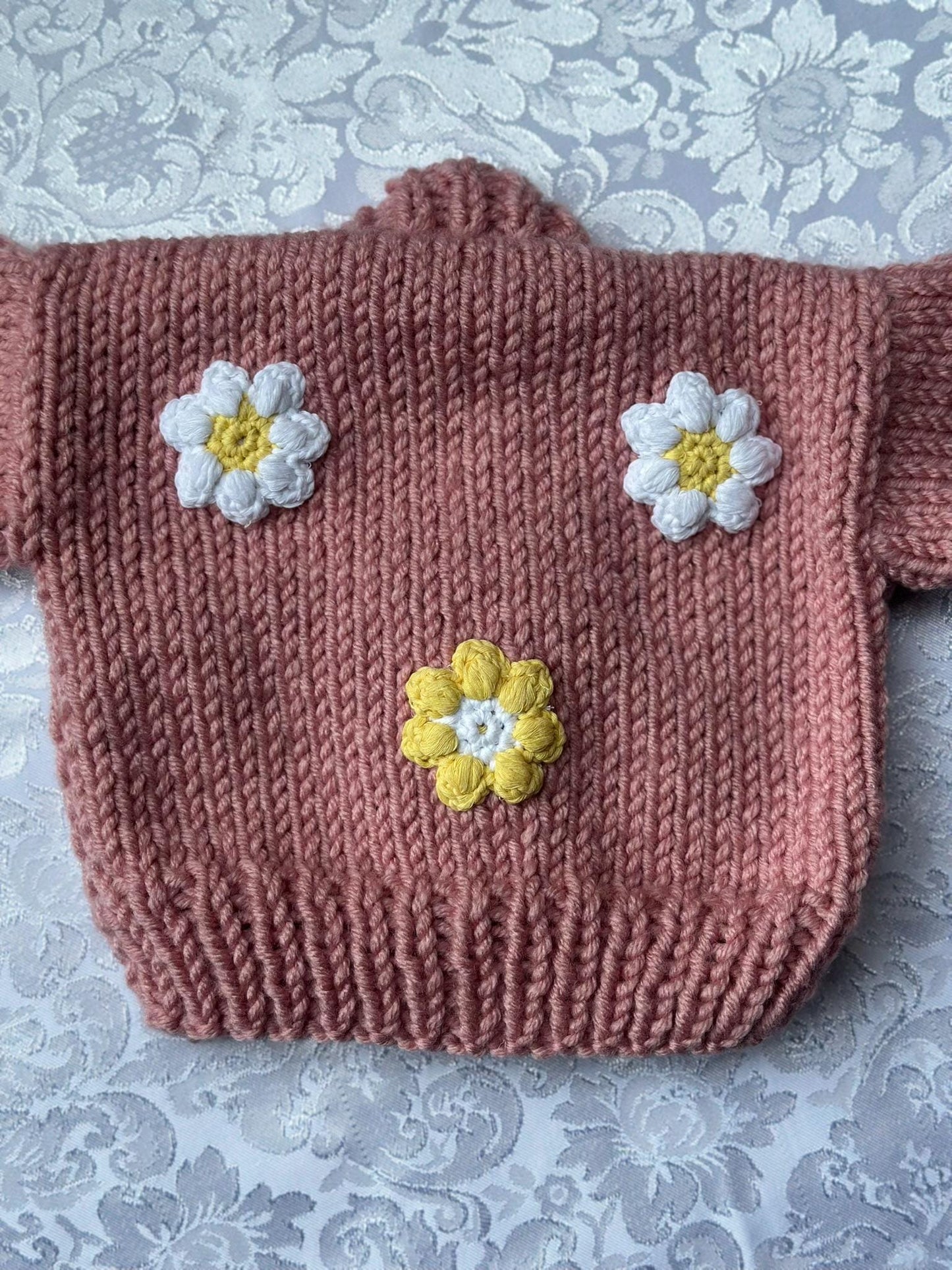 Handmade Baby Girl Cardigan - 0-6 Months | 100% Cotton | Pink Chunky Knit with Floral Embroidery | Soft and Safe for Babies, Cotton Crochet