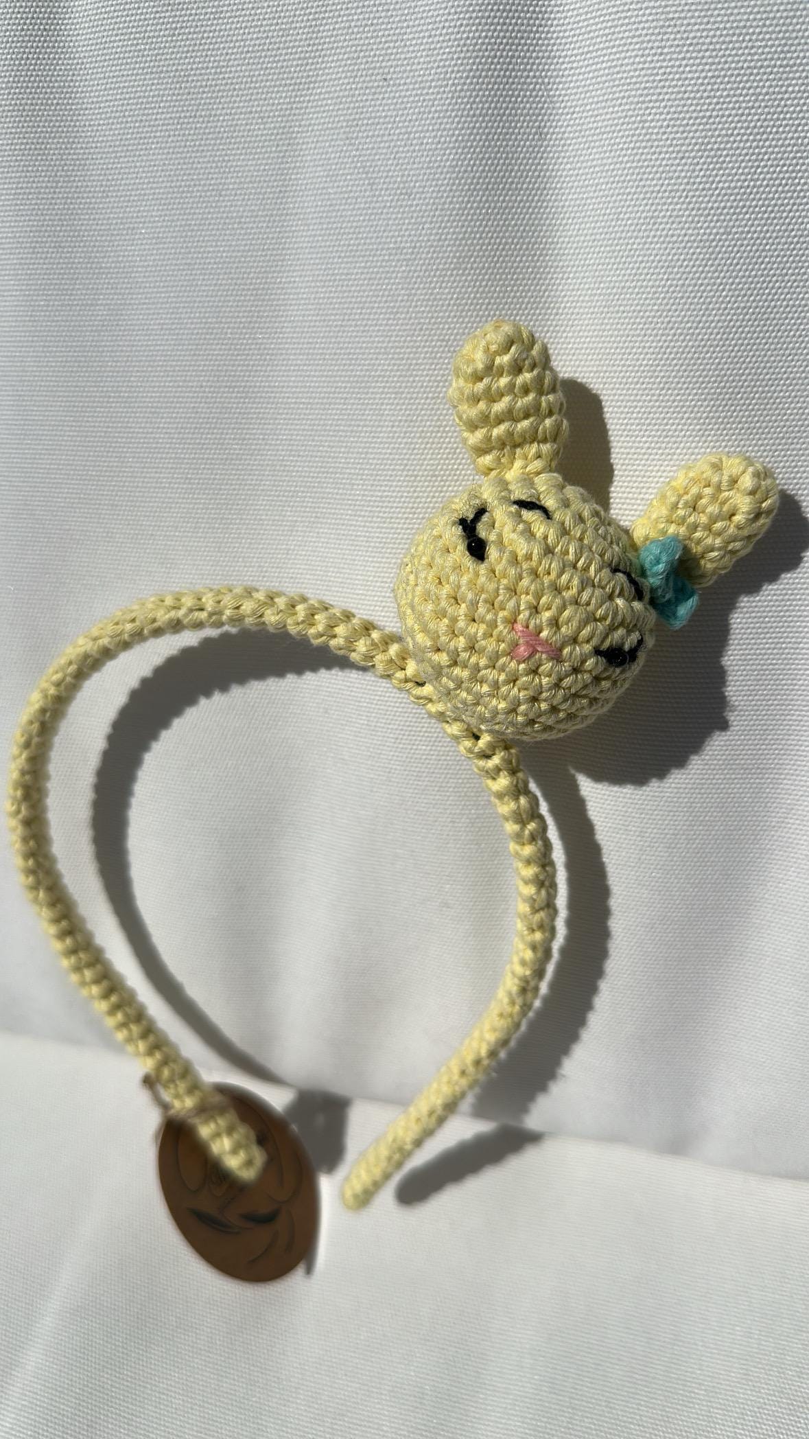 Handmade Crochet Bunny Headband, Soft Cotton Rabbit Ears for Kids & Adults, Cute Pastel Yellow Easter or Costume Hair Accessory