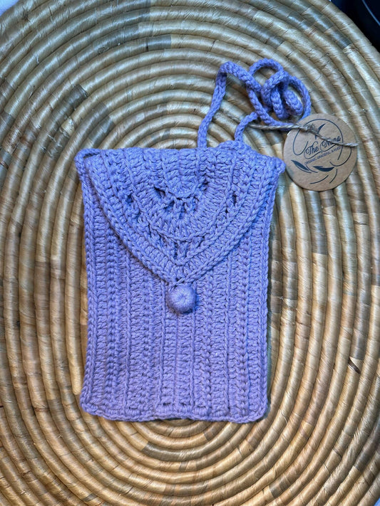 Handcrafted Cotton Phone Bag in Pastel Lilac & Beige, Elegant Accessory for All Ages