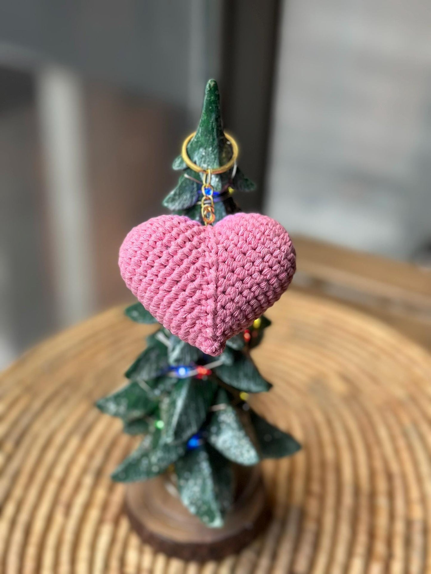 Handmade Red Heart Keychain, Gift for Girlfriend or Boyfriend, Romantic Crochet Heart Keyring