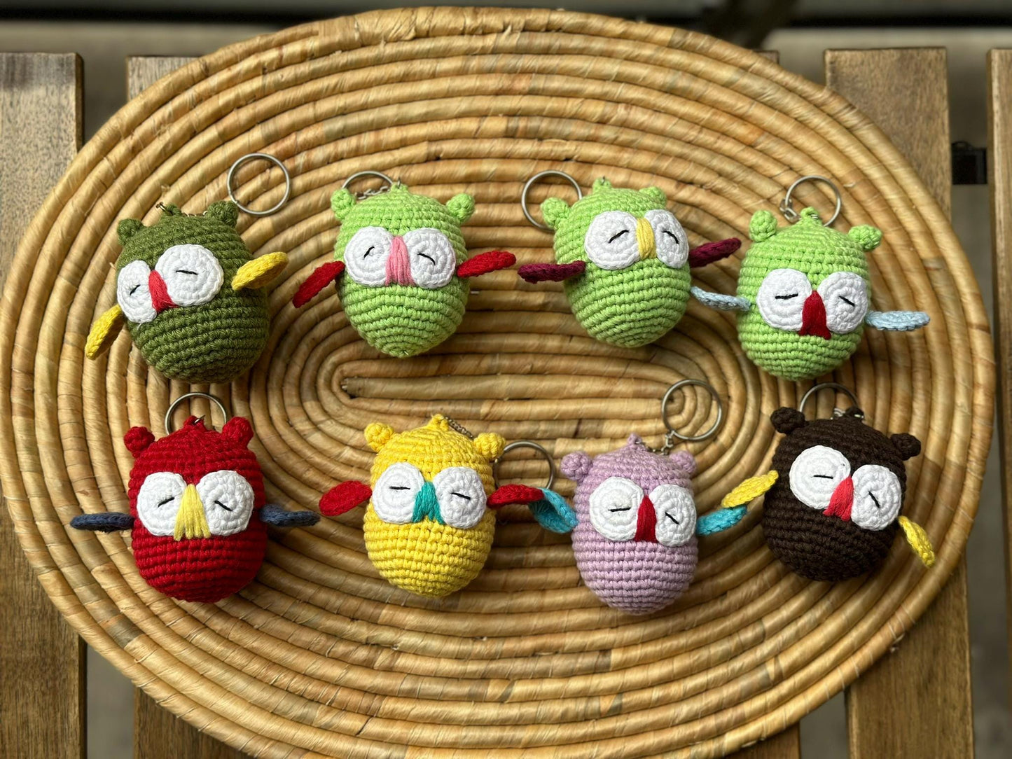 Handmade Owl Cotton Yarn Keychain, Crochet Figured Keychain, Handmade Boho Keyring, Cute Gift Idea