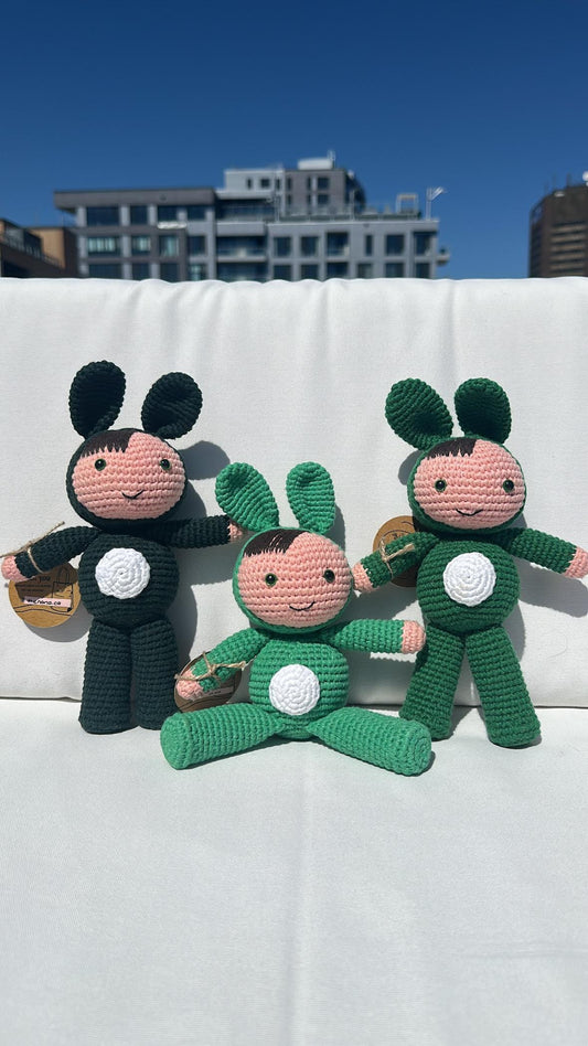 Handmade Crochet Bunny Doll, Soft Cotton Yarn Plush Toy, Eco-Friendly Baby Gift, Cute Knit Animal in 3 Color Options, Kids Gift