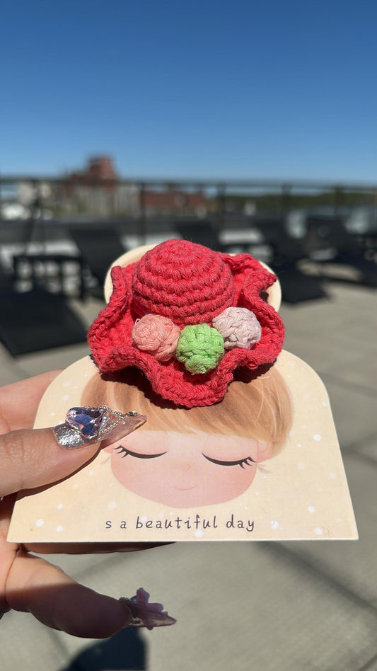 Handmade Cotton Yarn Hat Hair Tie, Cute and Colorful Hair Accessory, Boho Crochet Handmade Gift, Cotton Handcrafted Gift Idea