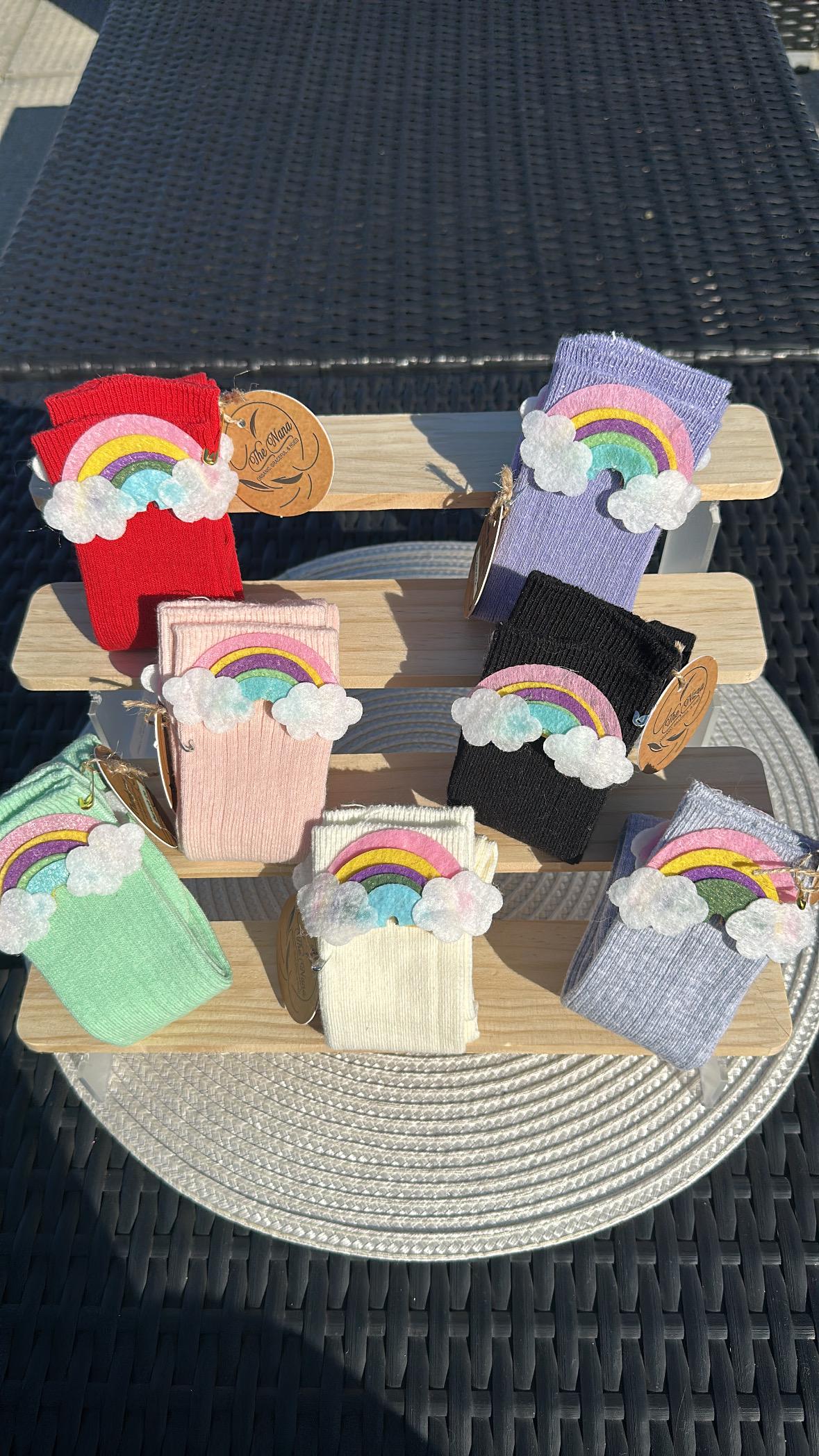 Handmade Toddler Knee-High Rainbow Socks, Cotton Baby Socks Gift, Colorful Knit Socks for 1-2 Years