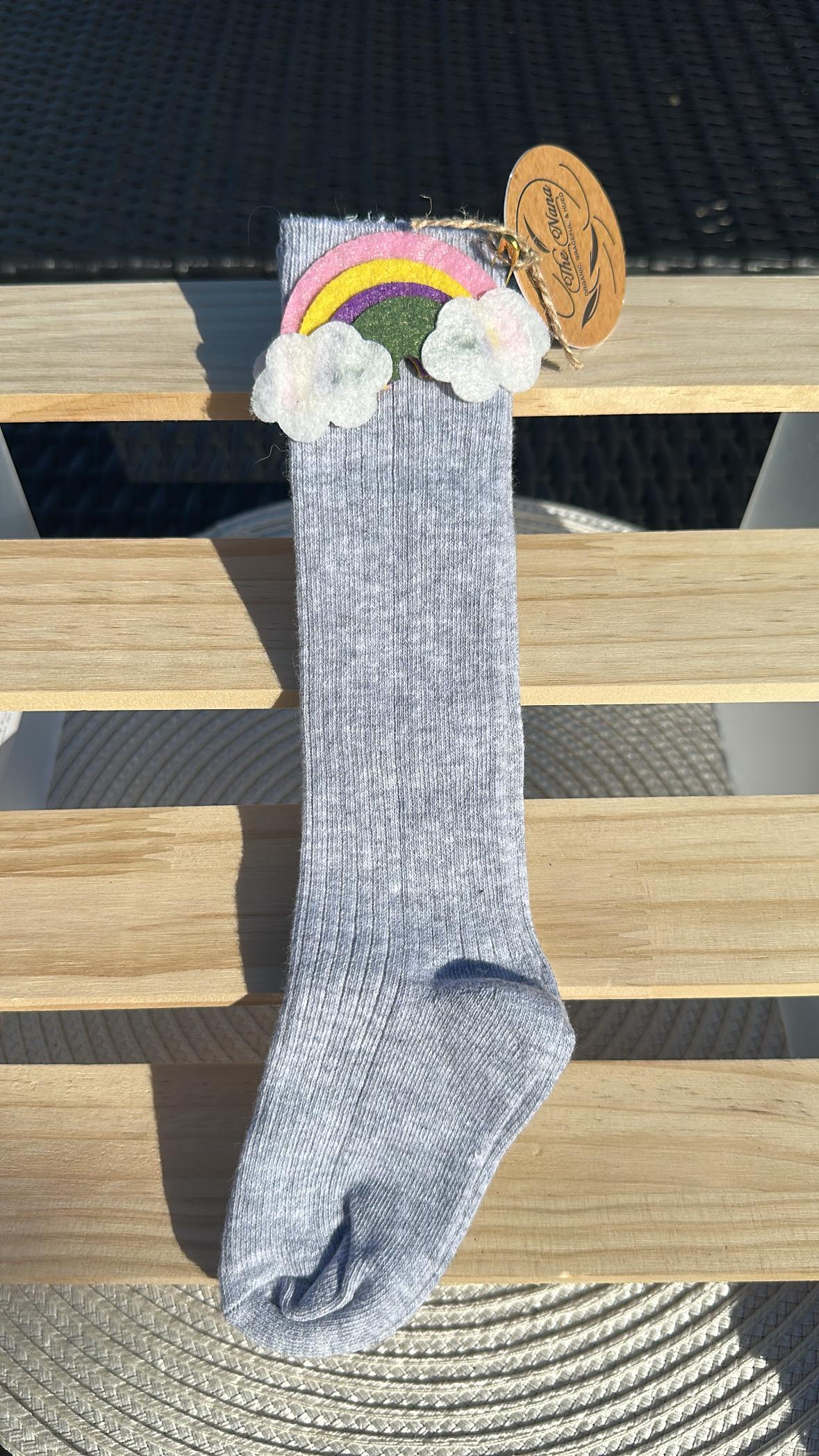 Handmade Toddler Knee-High Rainbow Socks, Cotton Baby Socks Gift, Colorful Knit Socks for 1-2 Years