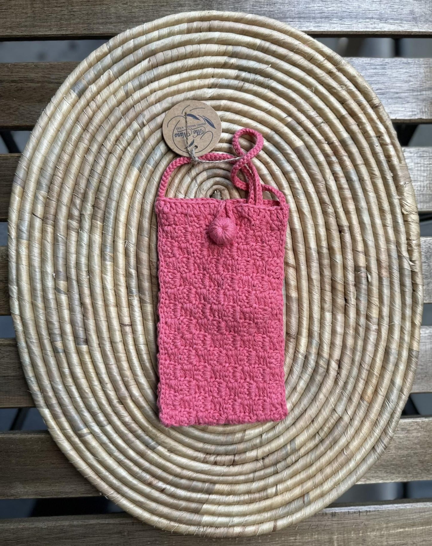 Handmade Cotton Phone Bag, Knitted Crossbody Pouch with Button, 6 Color Options, Lightweight & Stylish Gift Idea