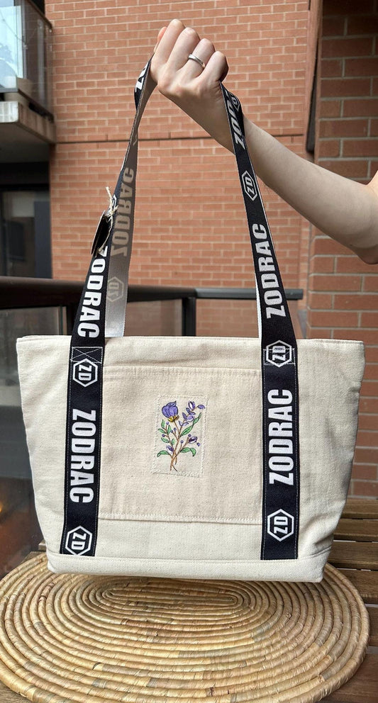 Handcrafted Boho Embroidered Bag, Pastel Canvas Purse with Floral Stitch Detail, Unique Artisan Gift, Lightweight & Stylish