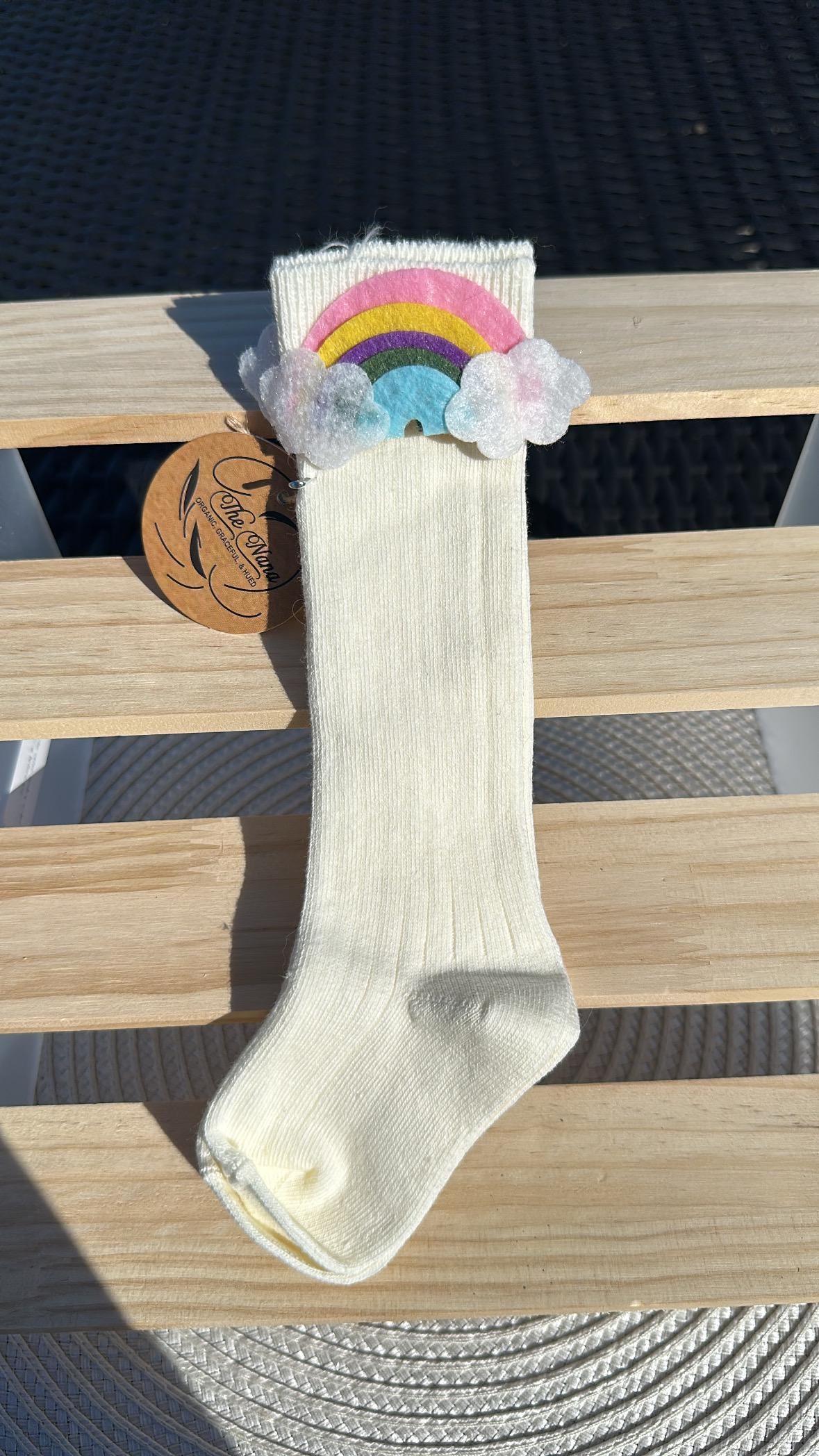 Handmade Toddler Knee-High Rainbow Socks, Cotton Baby Socks Gift, Colorful Knit Socks for 1-2 Years