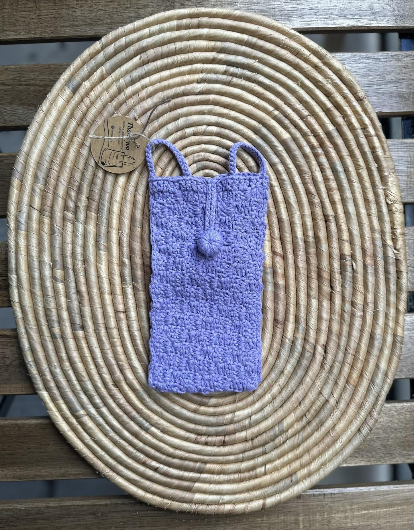 Handmade Cotton Phone Bag, Knitted Crossbody Pouch with Button, 6 Color Options, Lightweight & Stylish Gift Idea
