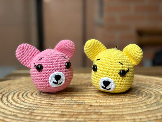 Handmade Teddy Bear Keychain with Sound, Crochet Cotton Yarn Plushie, Cute Bear Keyring, Gift for Kids & Bear Lovers