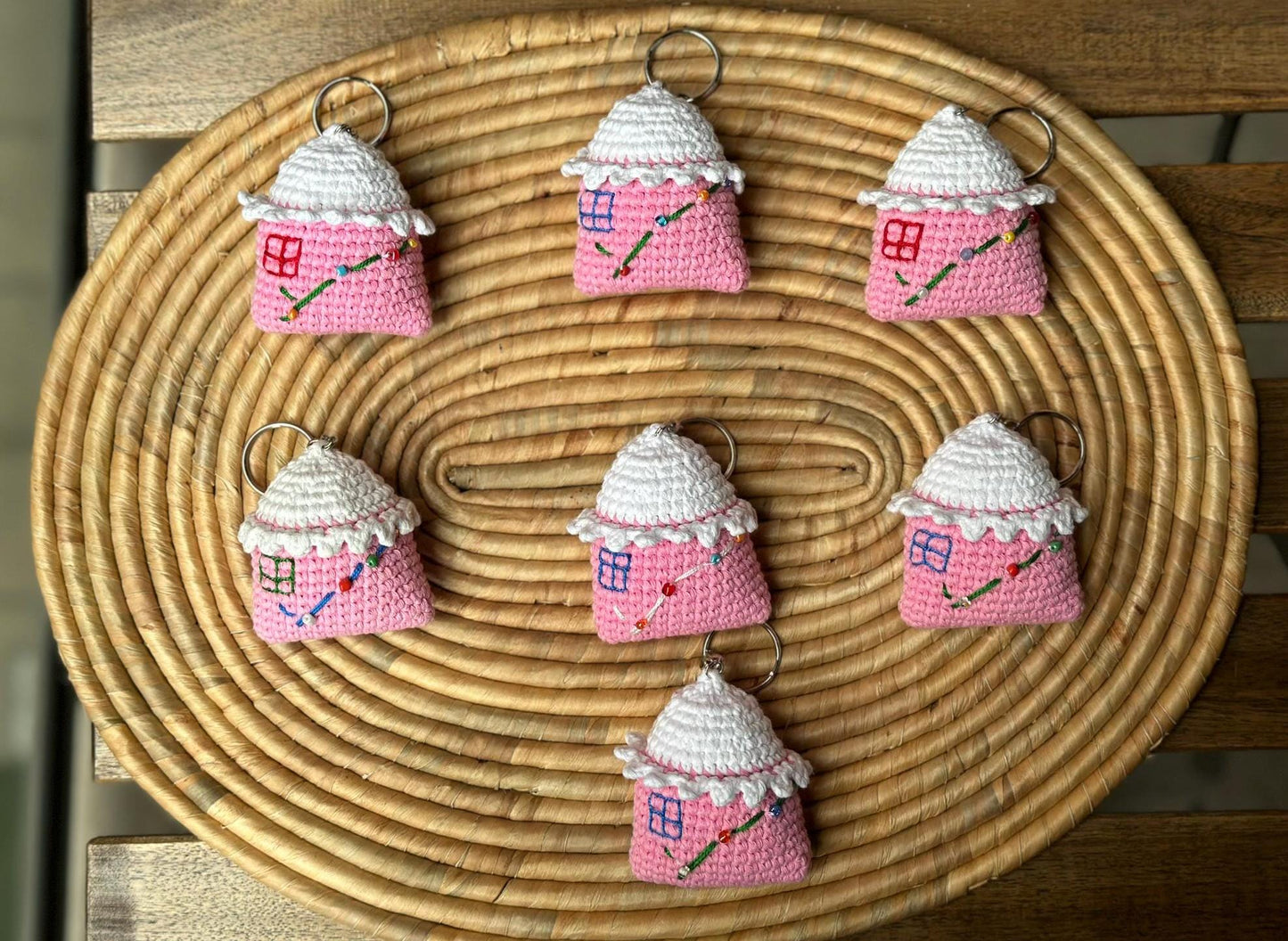 Charming Handmade Cotton Yarn House Keychains - Perfect Gift for Loved Ones