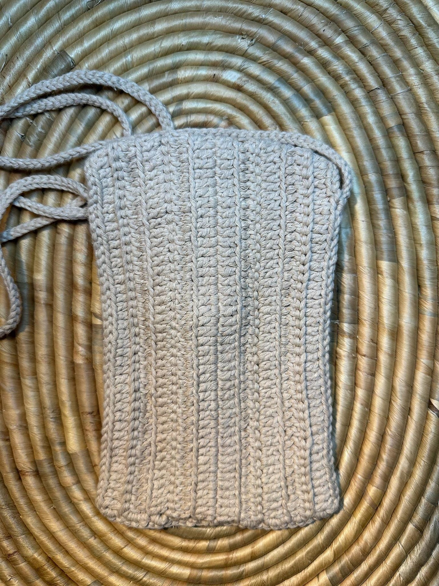Handcrafted Cotton Phone Bag in Pastel Lilac & Beige, Elegant Accessory for All Ages