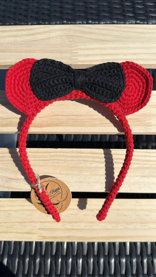 Handmade Crochet Minnie Headband, Soft Cotton Yarn Hair Band with Bow Ears, Cute Gift for Girls, Disney Inspired Accessory