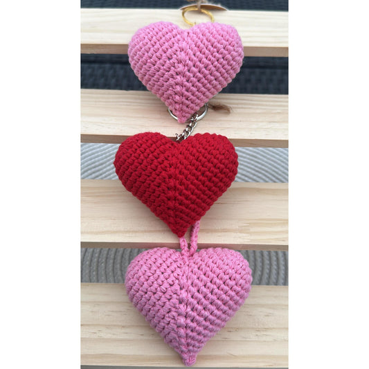 Handmade Red Heart Keychain, Gift for Girlfriend or Boyfriend, Romantic Crochet Heart Keyring