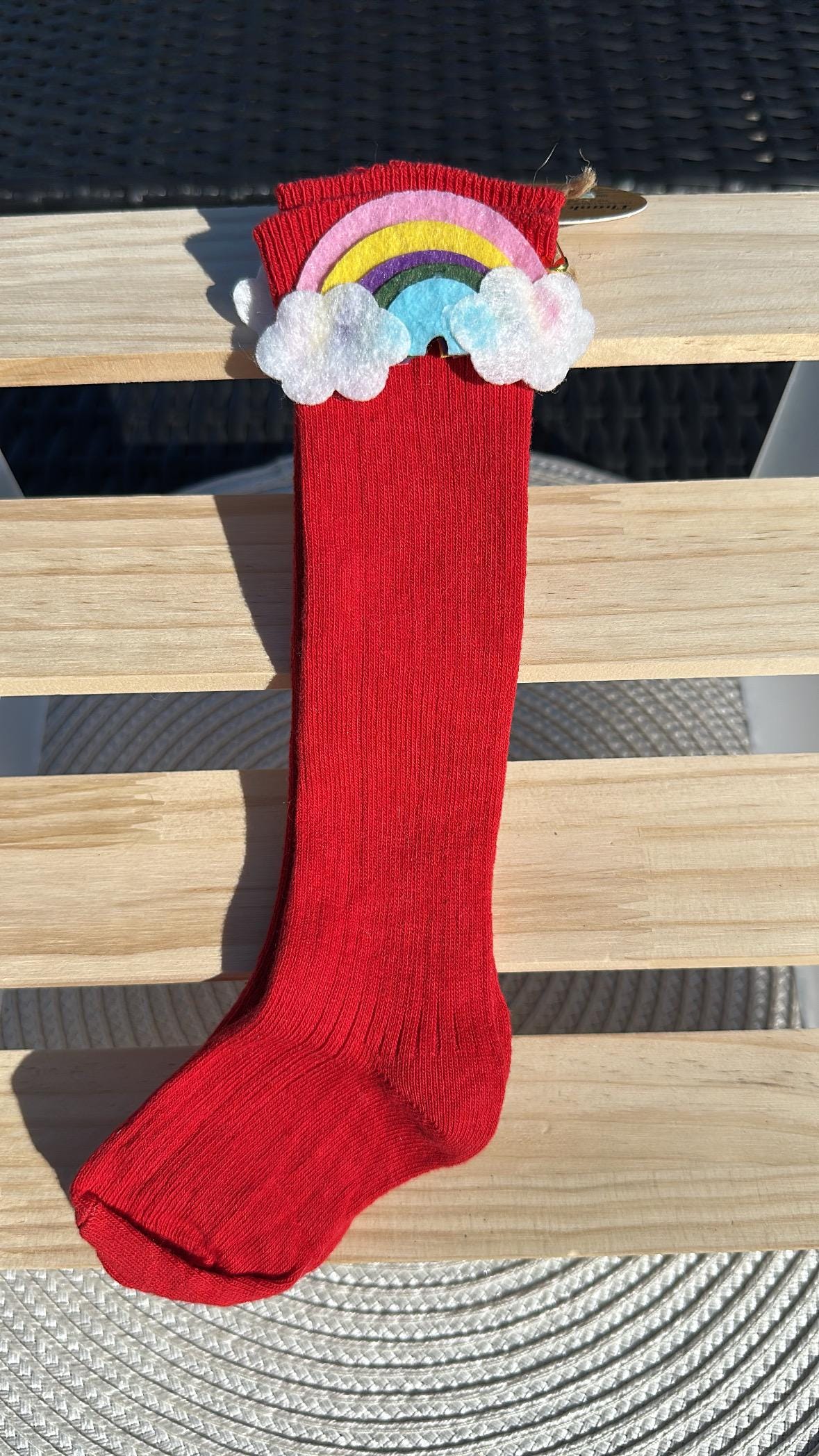 Handmade Toddler Knee-High Rainbow Socks, Cotton Baby Socks Gift, Colorful Knit Socks for 1-2 Years