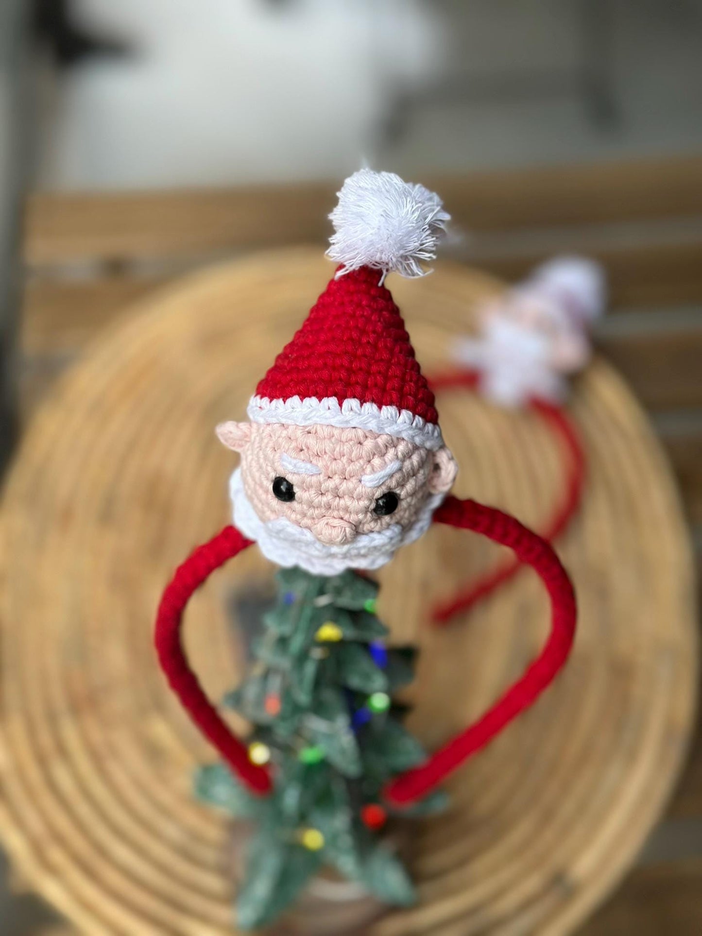 Handmade Crochet Santa Claus Hairband,  Festive Cotton Yarn Christmas Headband, New Year, Gift