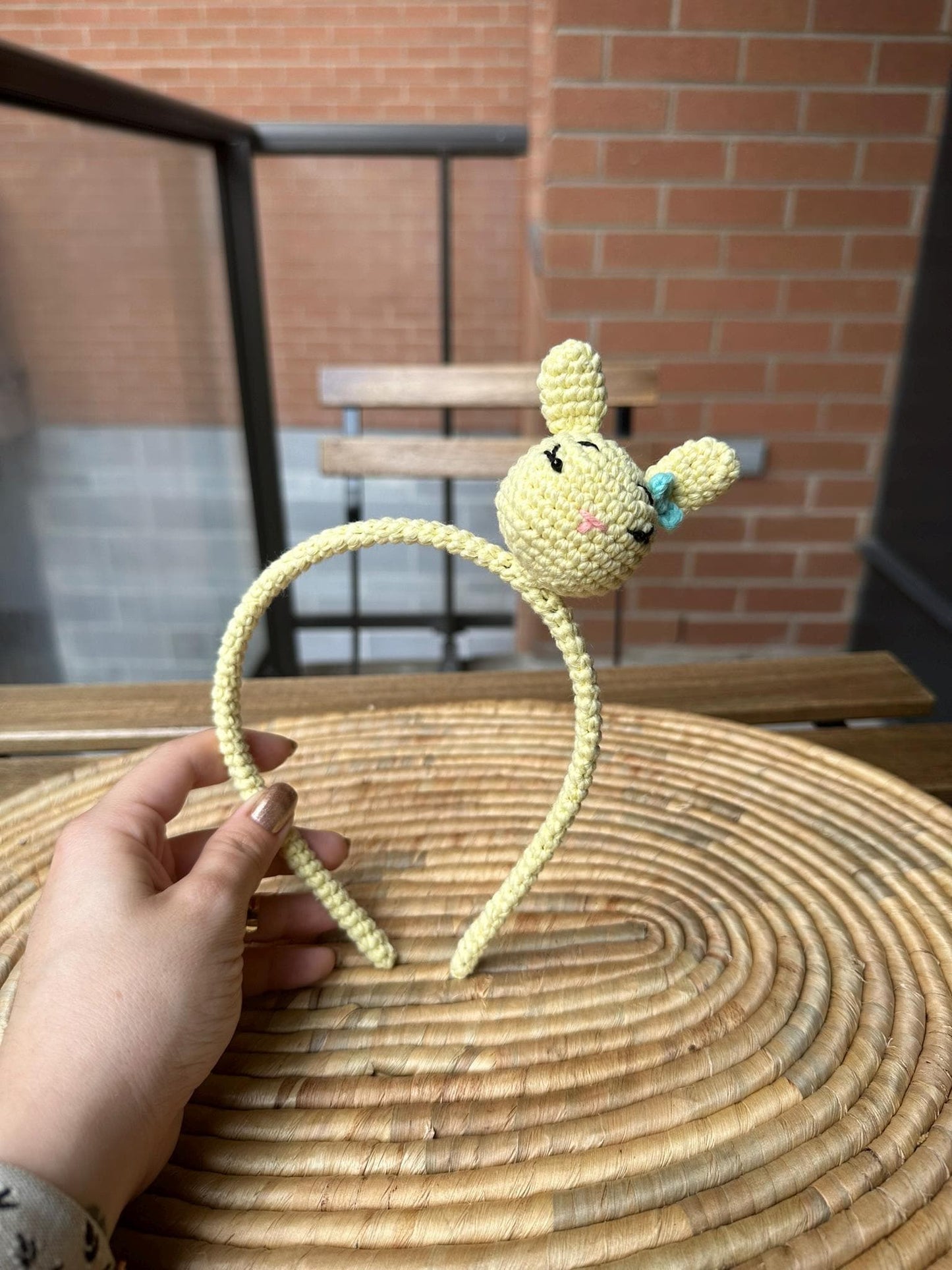 Handmade Crochet Bunny Headband, Soft Cotton Rabbit Ears for Kids & Adults, Cute Pastel Yellow Easter or Costume Hair Accessory