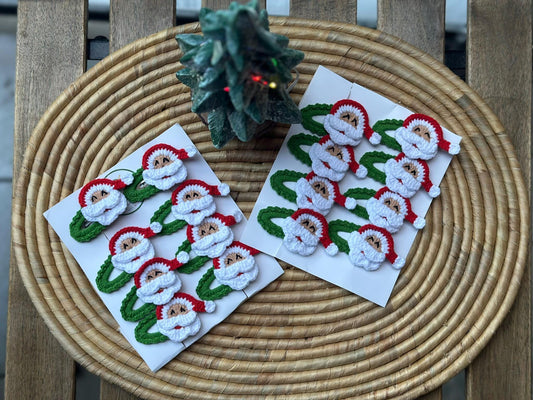 Set of 2 Crochet Santa Hair Clips, Handmade Christmas Hair Accessories for Everyone