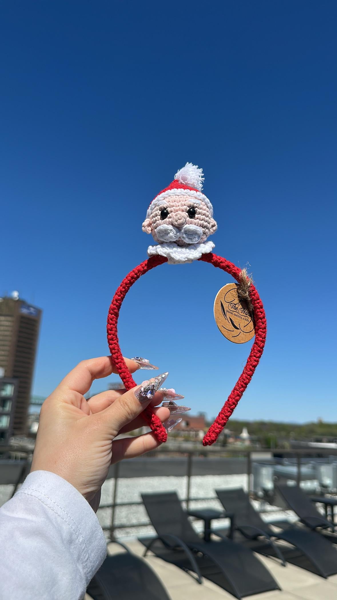 Handmade Crochet Santa Claus Hairband,  Festive Cotton Yarn Christmas Headband, New Year, Gift