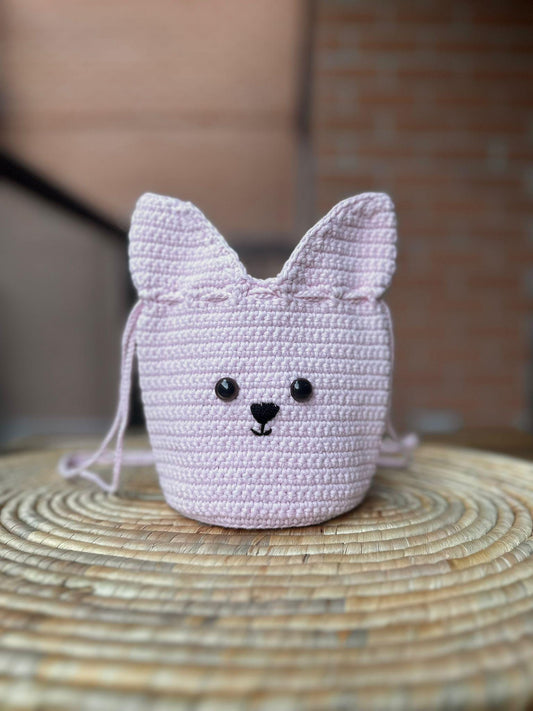 Handmade Crochet Bunny Bag, Cute Cotton Yarn Animal Purse for Kids, Eco-Friendly Gift Idea, 4 Color Options Available