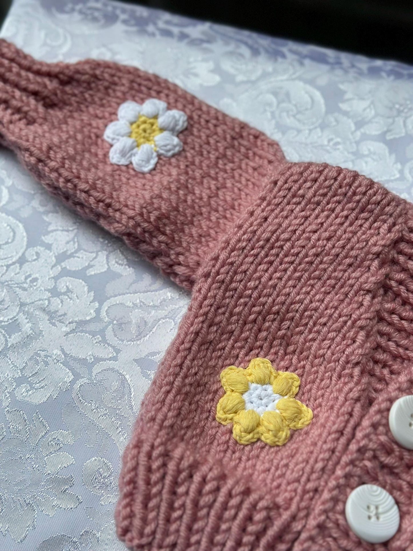 Handmade Baby Girl Cardigan - 0-6 Months | 100% Cotton | Pink Chunky Knit with Floral Embroidery | Soft and Safe for Babies, Cotton Crochet