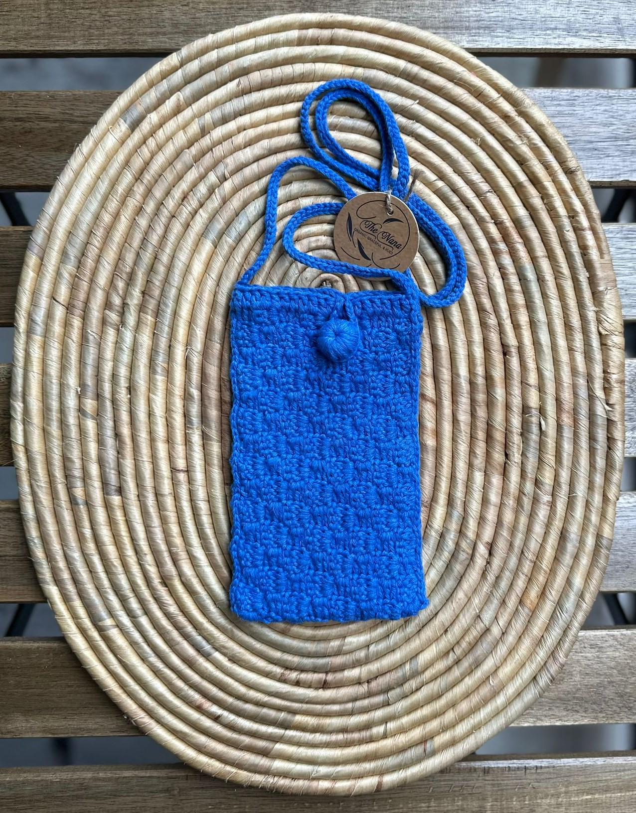 Handmade Cotton Phone Bag, Knitted Crossbody Pouch with Button, 6 Color Options, Lightweight & Stylish Gift Idea