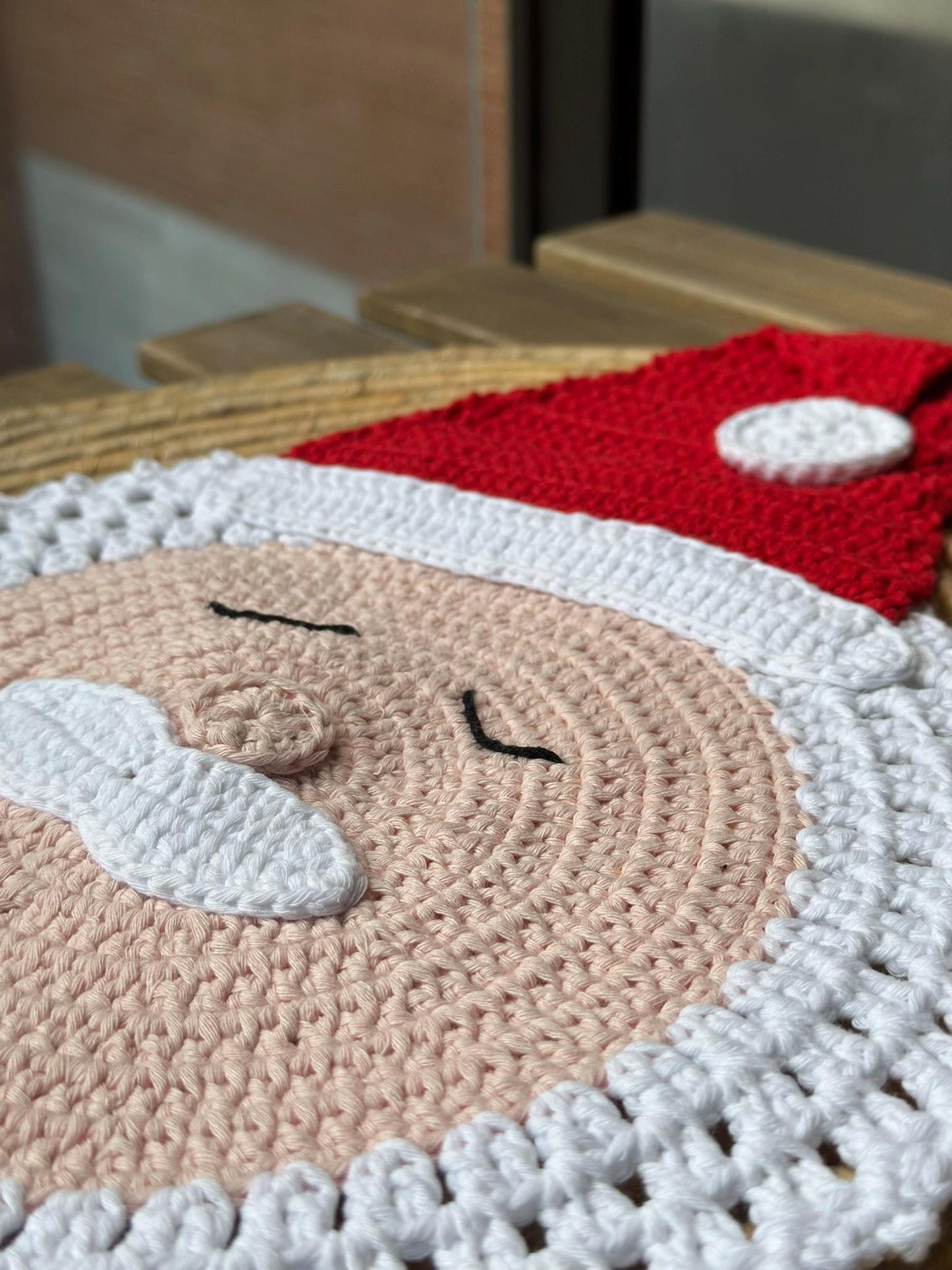 Handmade Crochet Santa Claus & Snowman Table Mat Supla, Festive Cotton Yarn Christmas Decor