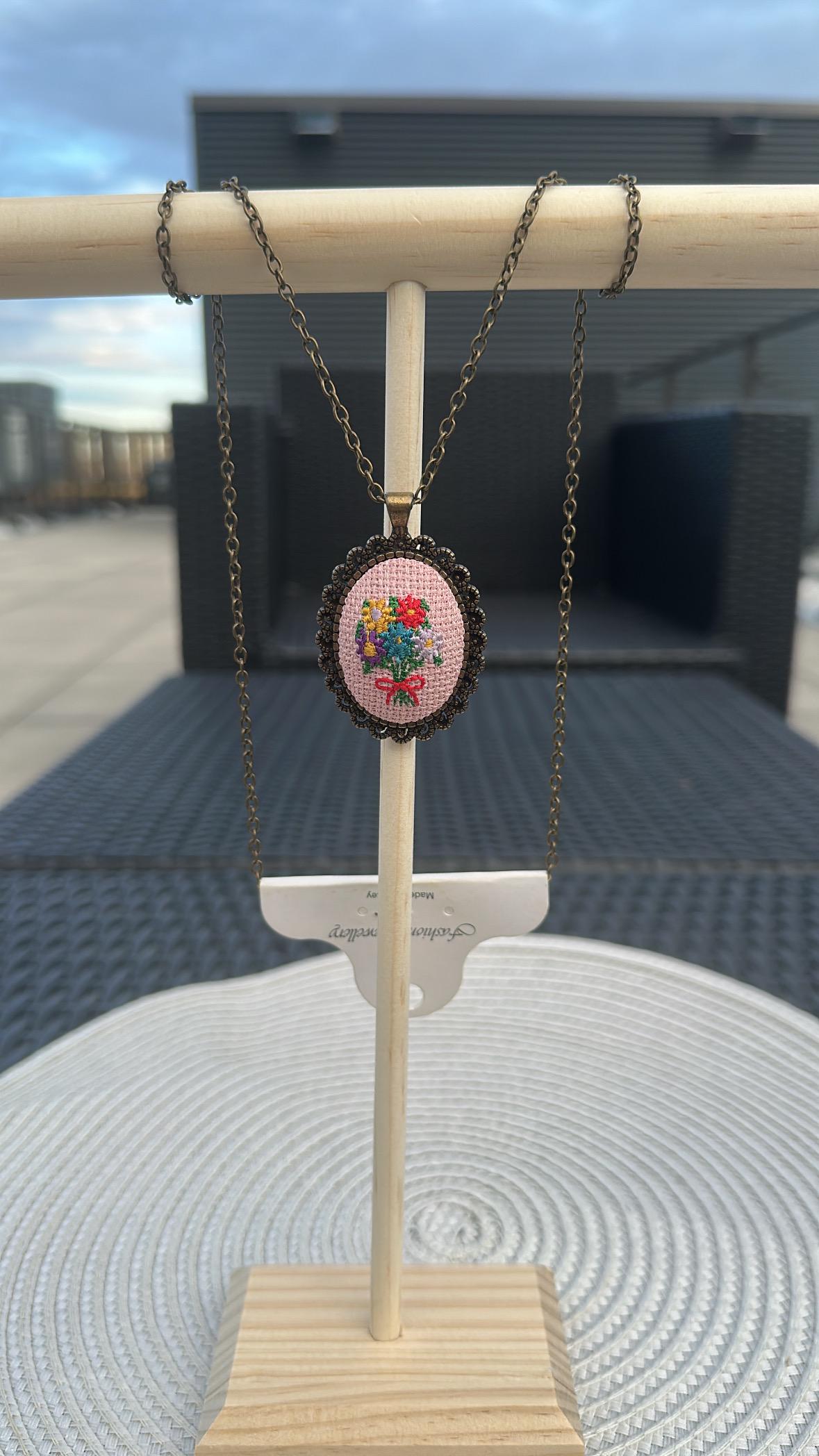 Embroidered Necklace Enchanted ISTANBUL, Floral Pendant, Hand Embroidered Charm, Jewelry Gift For Her