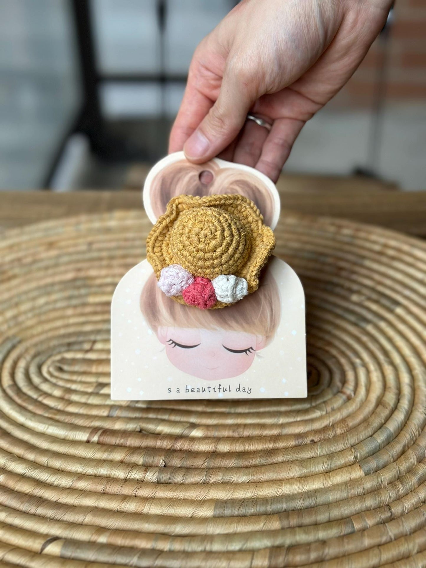Handmade Cotton Yarn Hat Hair Tie, Cute and Colorful Hair Accessory, Boho Crochet Handmade Gift, Cotton Handcrafted Gift Idea