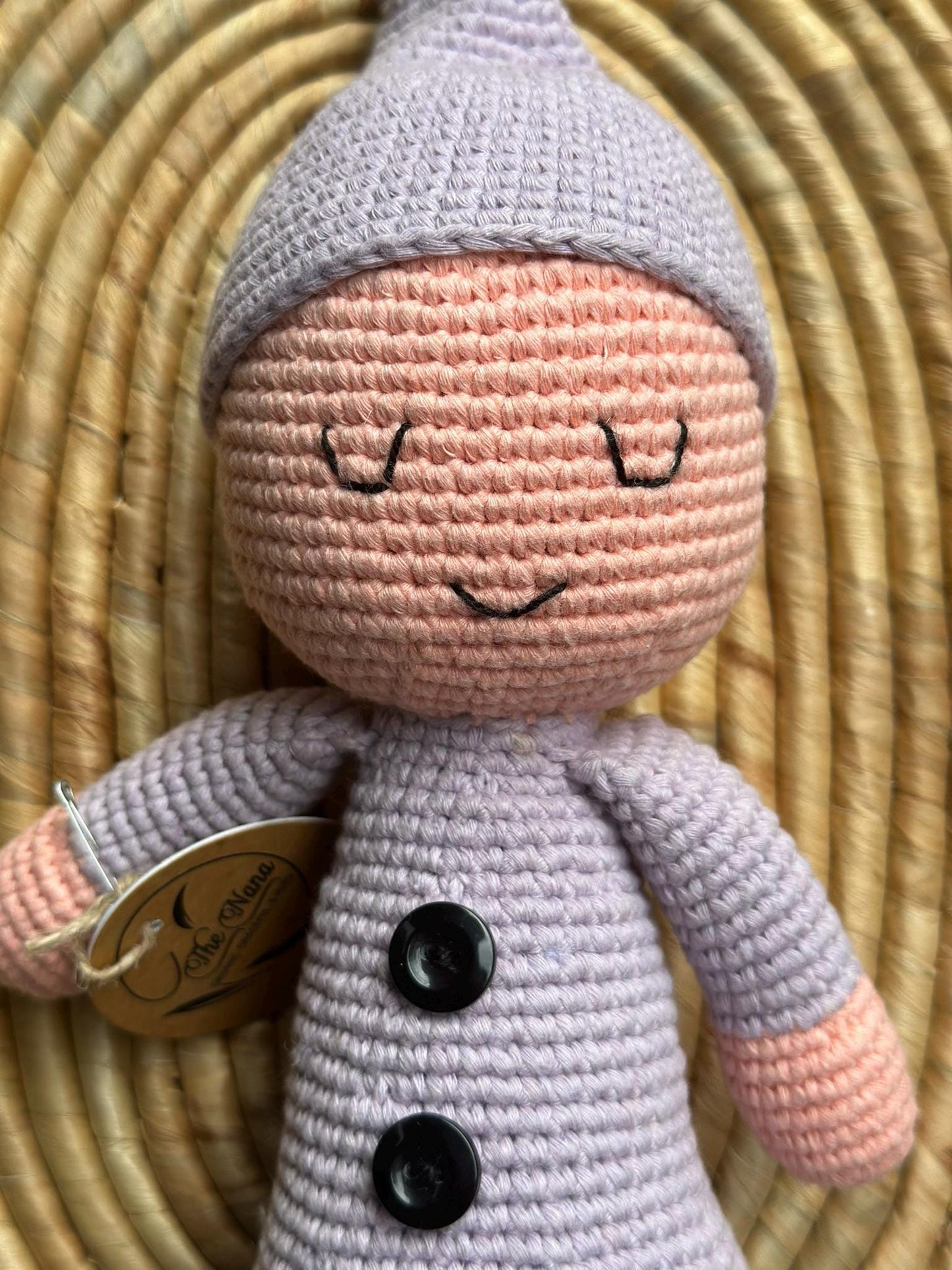 Handmade Sleeping Baby Doll with Adjustable Hat, Cotton Yarn Baby Toy, Newborn Gift, Soft Crochet Doll for Nursery