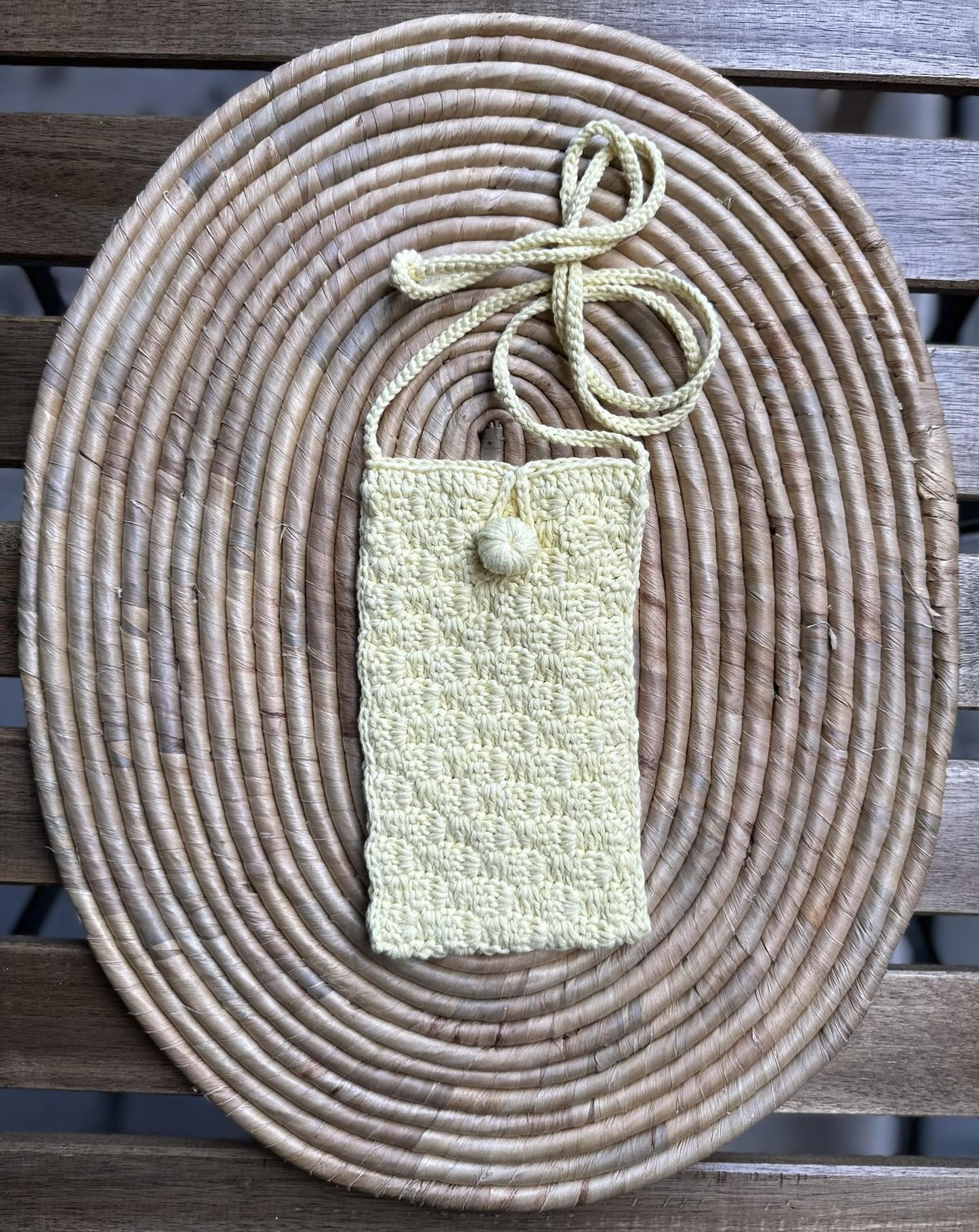 Handmade Cotton Phone Bag, Knitted Crossbody Pouch with Button, 6 Color Options, Lightweight & Stylish Gift Idea