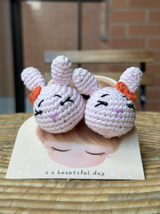 Handmade Cotton Yarn Bear & Bunny Hair Ties, Set of 2 Adorable Hair Accessories, Crochet Hair Ties, Easter Hair Tie Set, Gift Idea